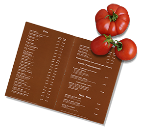 Speisekarte: Pizza, Fleischgerichte, Fisch Speisekarte: Pizza, Fleischgerichte, Fisch