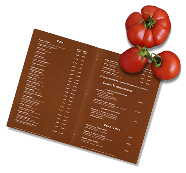 Speisekarte: Pizza, Fleischgerichte, Fisch Speisekarte: Pizza, Fleischgerichte, Fisch